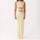 BXOXO Women Bodycon Maxi Dress Sexy Lace Patchwork Sleeveless Backless Long Pencil Dress Y2K Slim Fit Cocktail Party Dresses